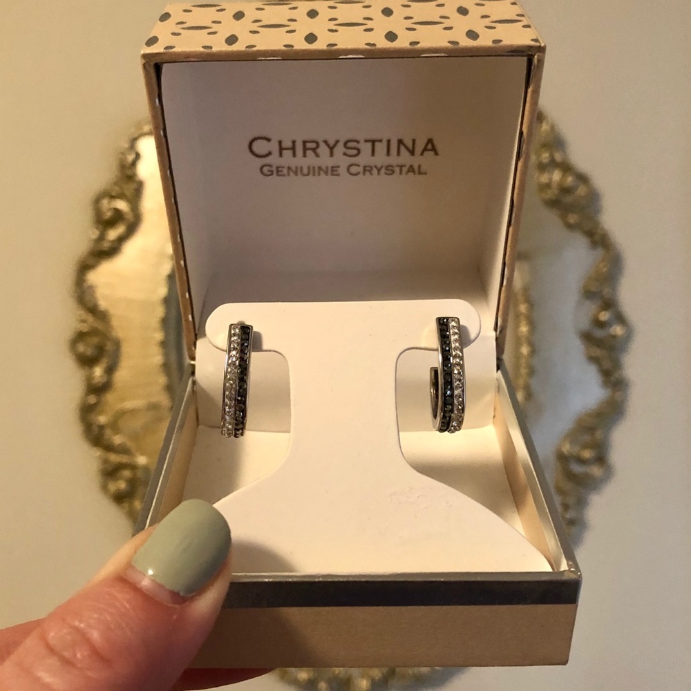 Two Toned Crystal Hoop Earrings